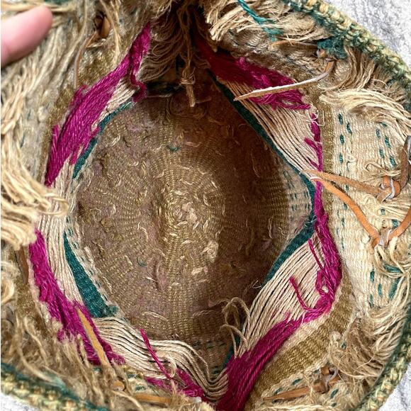 Vintage Woven Sisal Jute Shoulder Bag Market Tote Leather Handles Boho Multi - Picture 10 of 10